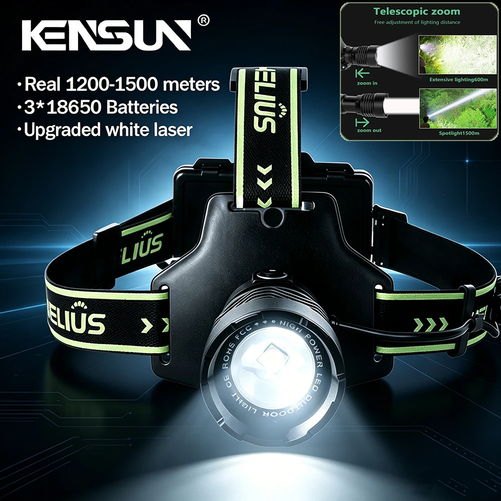 KENSUN Headlight Super Long Range Powerful LED Head Lamp High Power Zoom Headlamp Strong Light Head Lamp Fishing Hiking Climbing