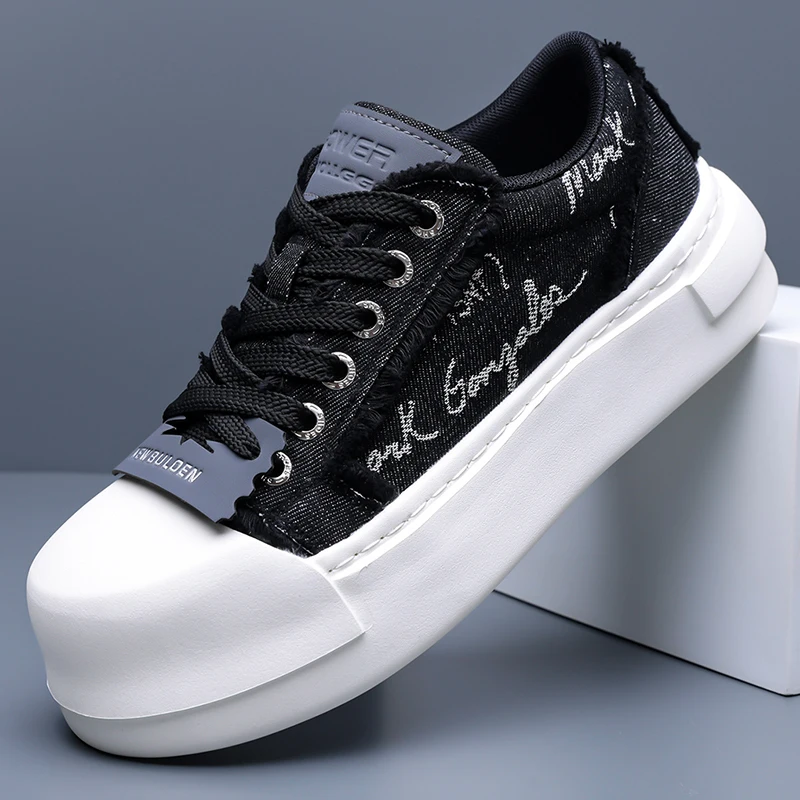 Spring and Autumn New Thick Sole Height Increasing Casual Men's Canvas Shoes Niche Trend Versatile Flat Sports vulcanized Shoe