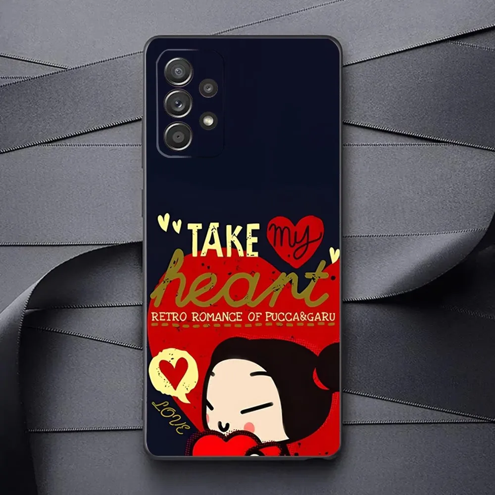 Cartoon P-Pucca Phone Case For Samsung Galaxy A13,A21s,A22,A31,A32,A52,A53,A71,A80,A91 Soft Black Phone Cover