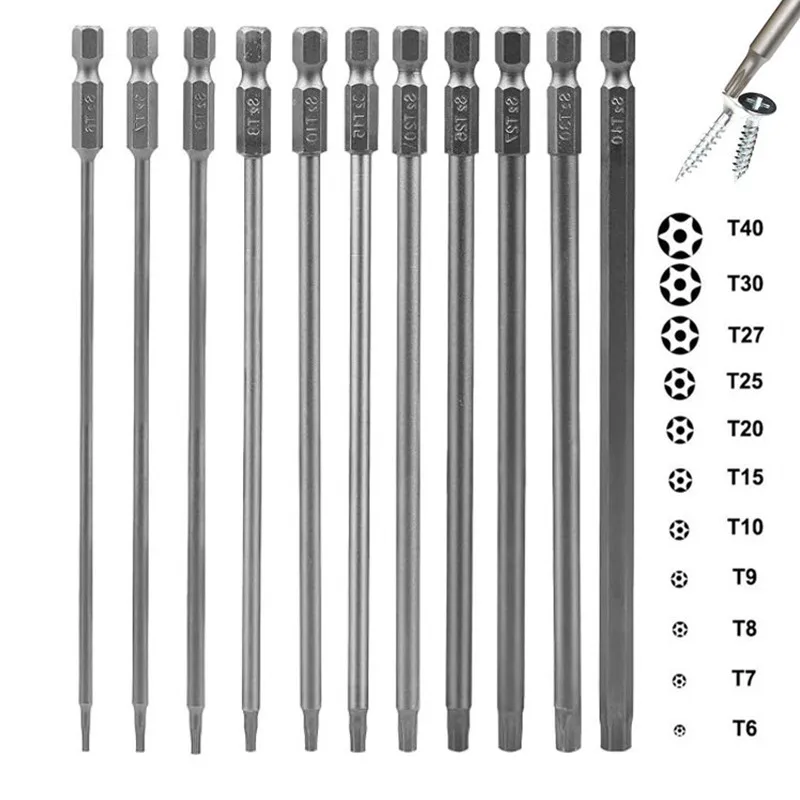 Zestaw bitów do wkrętaka Torx S2 8/11 szt. z torbą, trzpień 1/4'', sześciokątna końcówka wiertarska, 100 mm 150 mm, klucz do śrub, magnetyczny gwiazdkowy klucz ręczny