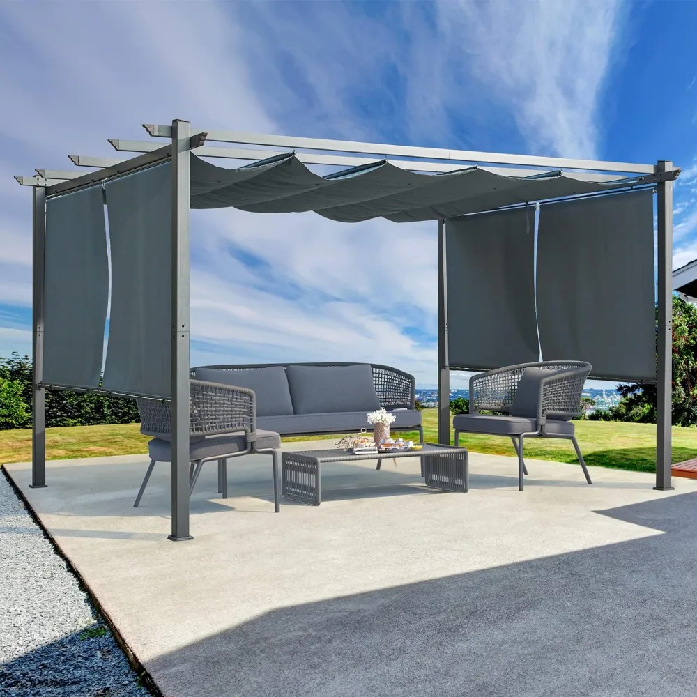 10' x 13' Outdoor Pergola with Retractable Canopy, Aluminum Frame, Patio Shelter with Sun Shade Canopy for Patio, Garden, Deck