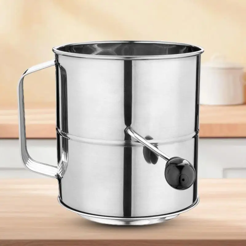 Flour Sifter Stainless Steel Sifter Handheld Cup Sifter Hand Crank Sieve For Baking Flour And Powdered Sugar