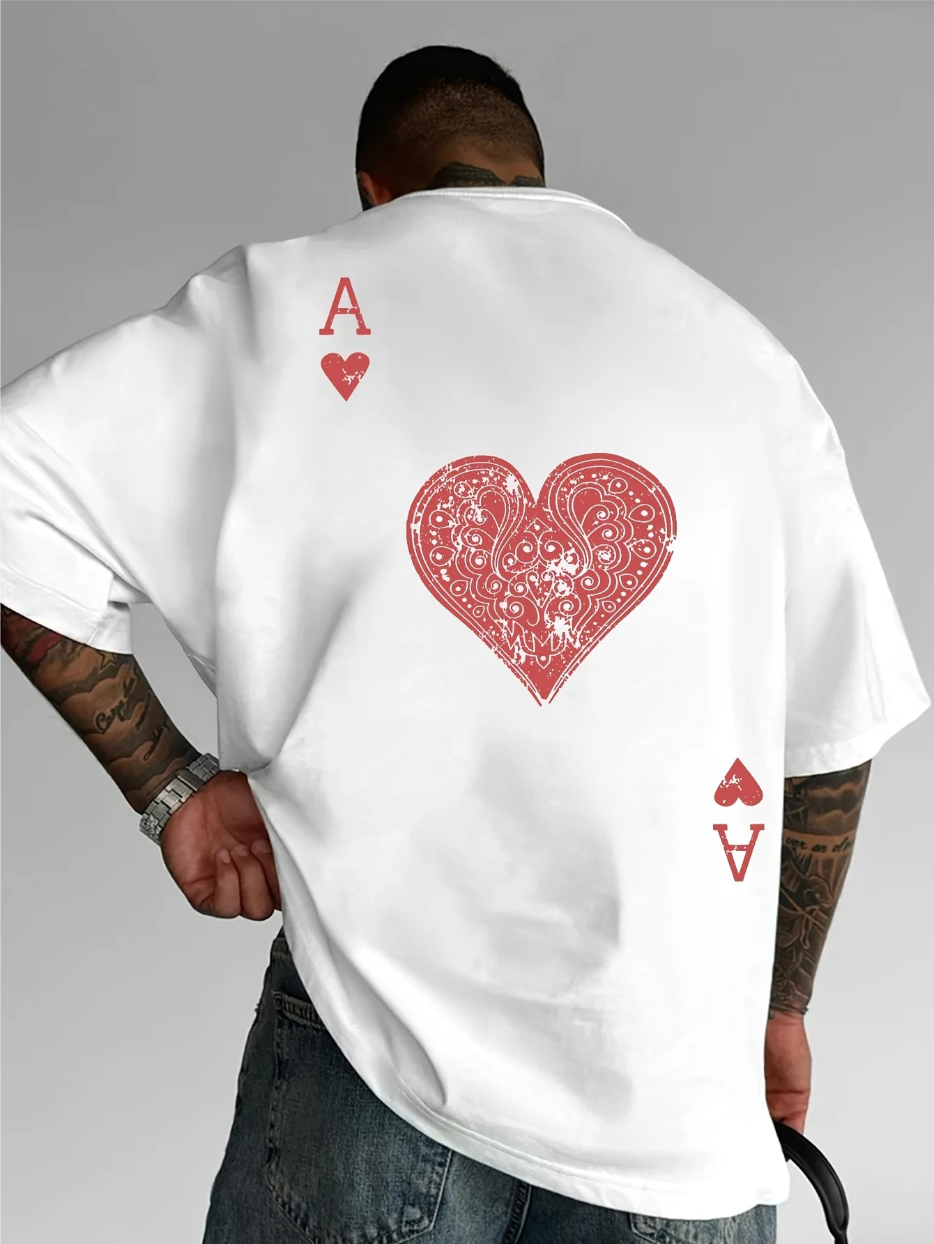 Ace of Hearts Playing Card Print on Premium Soft 100% Cotton Mens T Shirt Perfect for Summer Casual Streetwear Style