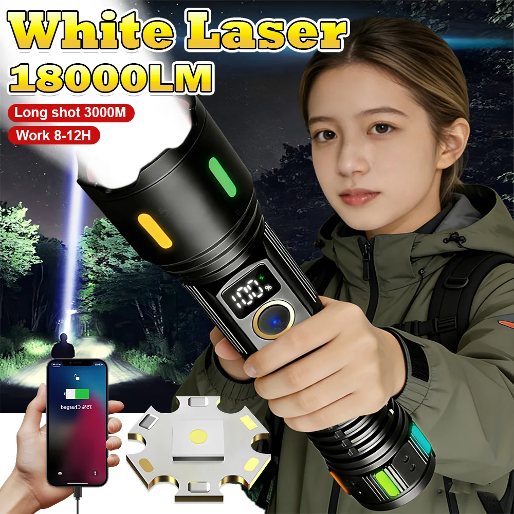 Powerful Flashlights USB Rechargeable LED Flashlights 18650 26650 Battery Tactical Light Waterproof Zoom Torch Camping Emergency