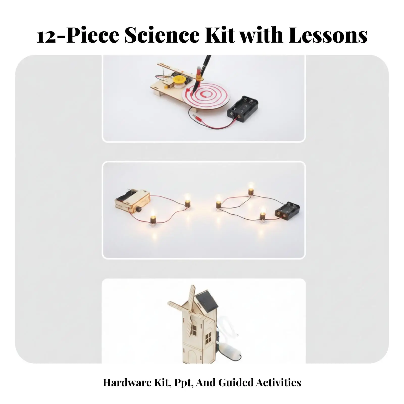 12 Pieces Hands-on Physics Activity Set | Creative Problem Solving Build, Wooden DIY STEM Science Experiment Model, Fine Motor