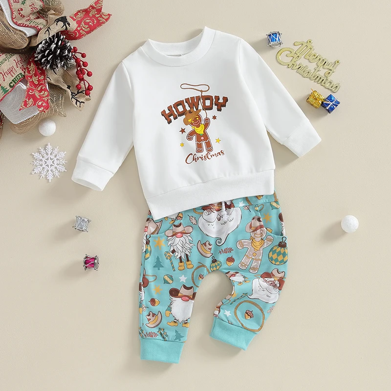 

Infant Christmas Outfit Set with Letter Print Pullover and Gingerbread Man Pattern Pants Long Sleeve Warm Clothes for Baby