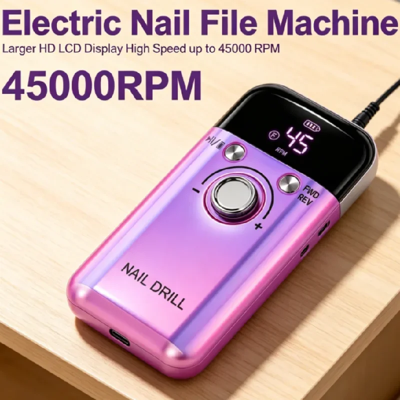 Electric Nail Drill Machine 45000RPM Professional Nail Drills Rechargeable for Gel Nails Polish Portable Nail File Manicure Tool