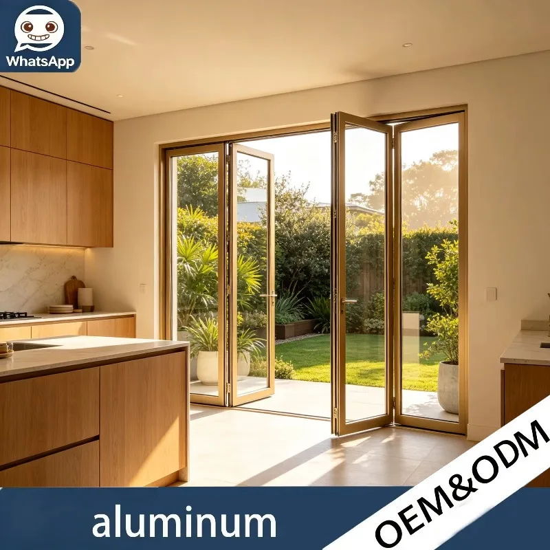 Living Room Folding Door Aluminum Alloy Double Glazing Stainless Steel Bifold Hardware Horizontal Opening UV Protection Design