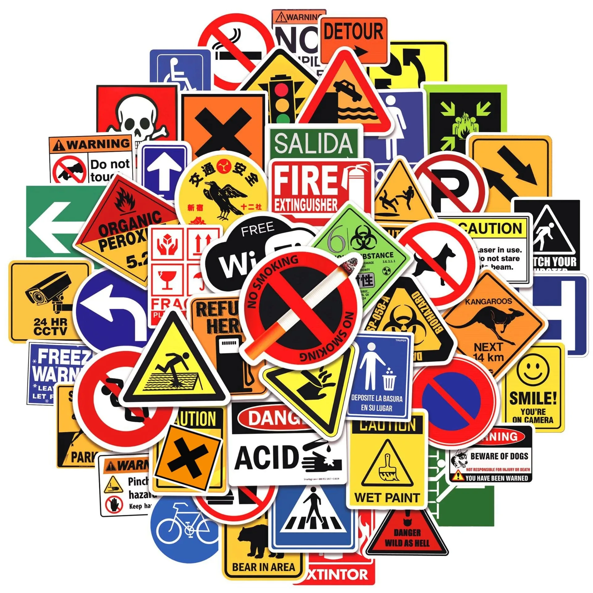 10/30/50/100PCS Danger Banning Signs Warning Stickers Decals Toys DIY for Phone Laptop Motorcycle Helmet Bike Waterproof Sticker