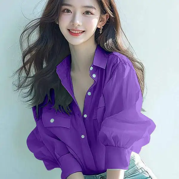 Fashionable Summer Spring Green Sun Protection Half Sleeve Shirt Women's Style Cool Atmosphere Top Collar Button down