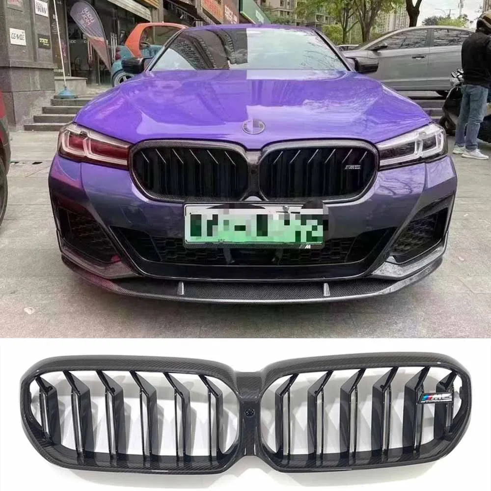 For The Appearance Kit Of The 2021 BMW 5 Series G30LCI Rear Dry Carbon Fiber Dual Line Grille in Glossy Black Car Grille