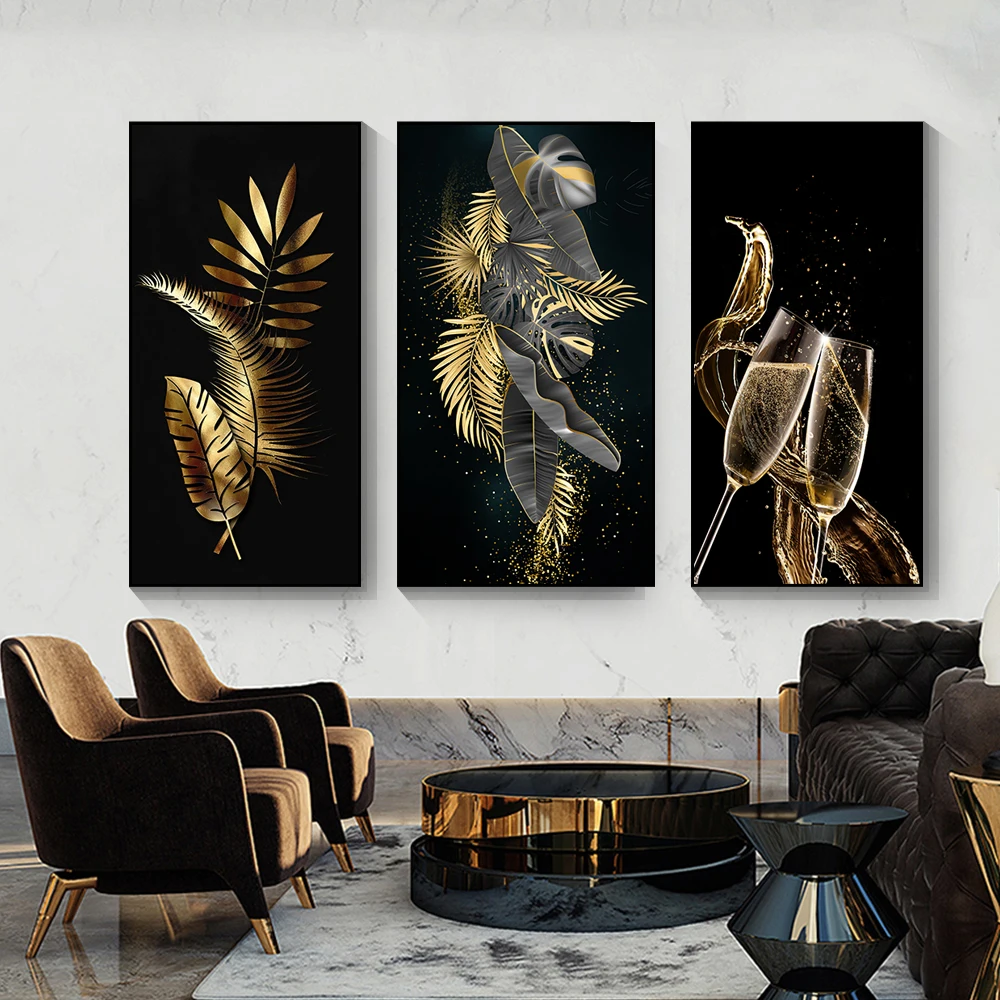 Abstract Golden Leaves Golden Rose Butterfly Flower Oil Painting On Canvas Posters Prints Wall Art Picture For Living Room Decor