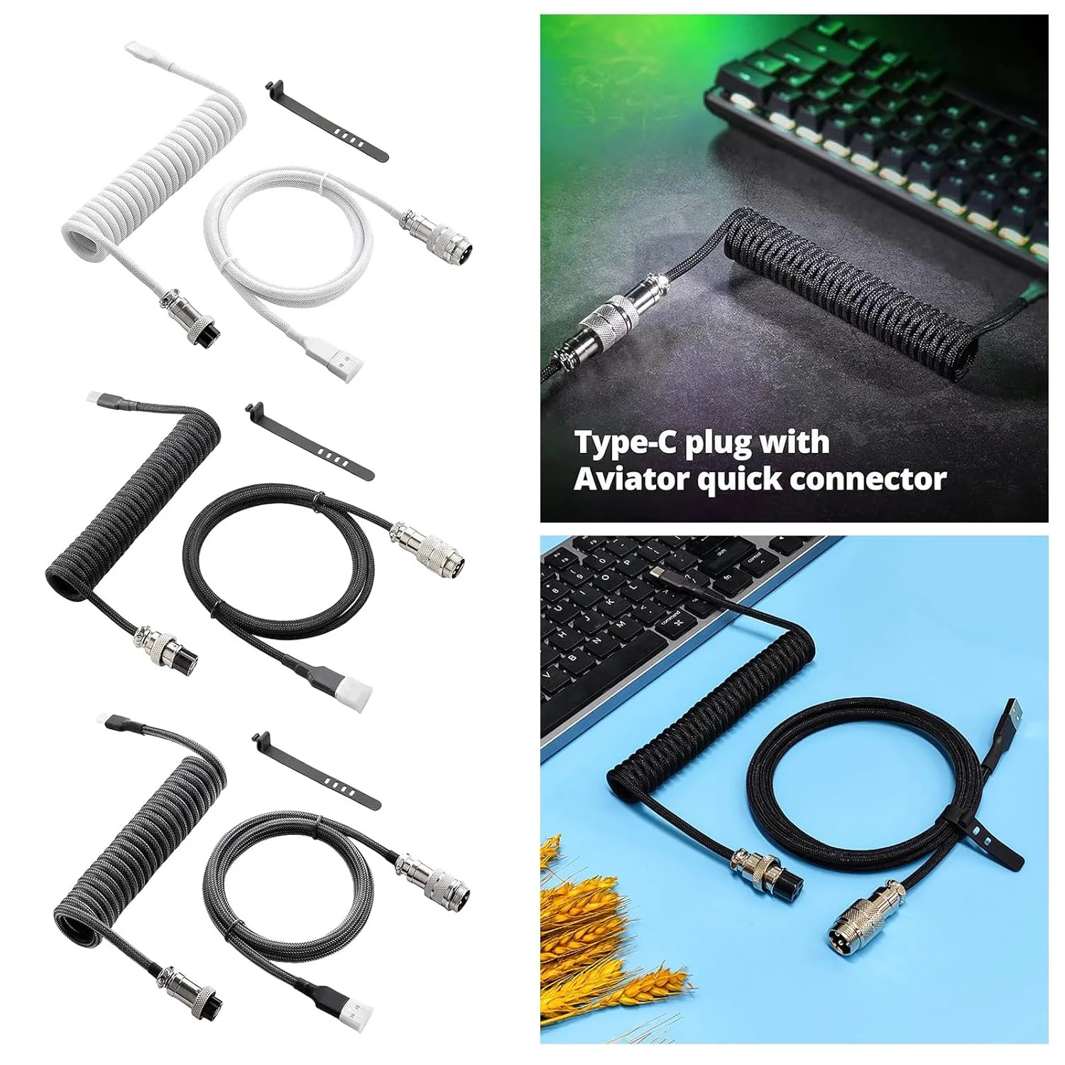 Nuevo Cable USB C en espiral ATTACK SHARK C01 PRO para teclado de juegos, Cable cargador de teclado mecánico de doble manga trenzado personalizado