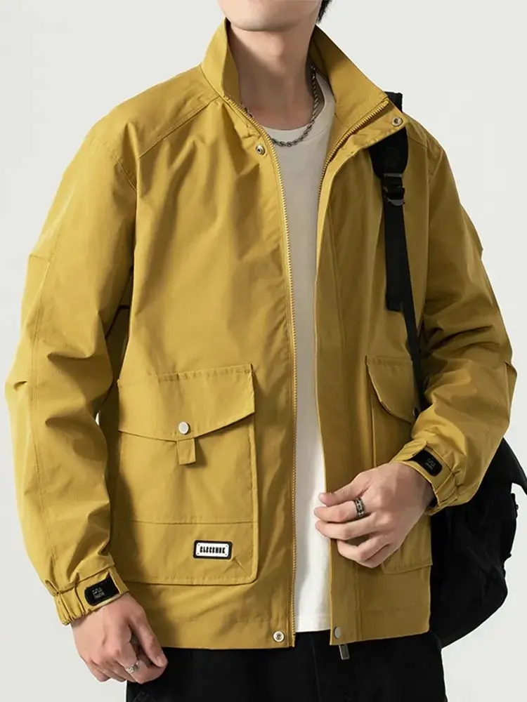 

2023 New Men's Jacket Stand Collar MultiPockets Outdoor Water Resistant Long Special Wide Fit Youth Fashion Cotton Coat