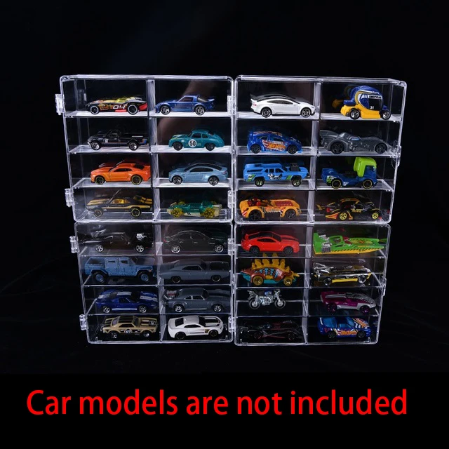 Schaalmodel auto displaykast 1:24/32/64 voor Matchbox, Hot Wheels; opbergbox voor speelgoedauto's, transparante displaybox met transparante klikdeksel tegen stof - afbeelding 1