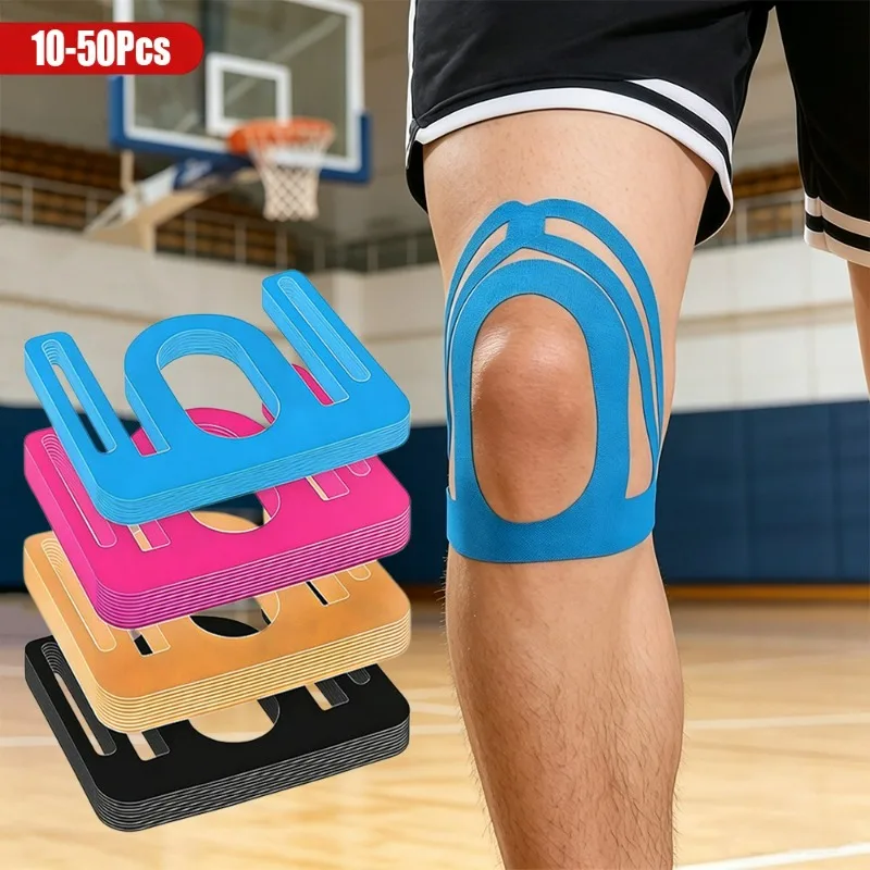 10-50PCS Precut Knee Kinesiology Tape,Stretch Elastic Muscle Support Tape,Breathable Compression Leg Stabilizer Sport Protection