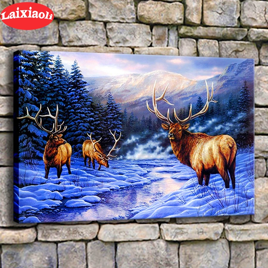 

5D diamond painting Winter Forest Snow Elk Nature Reindeer cross stitch DIY square drill full diamond embroidery mosaic decor