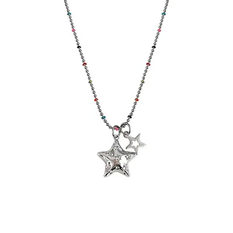 925 Sterling Silver Jewelry Pentagon Star Colored Beads Ball Pendant Necklaces for Women Wedding Party Jewelry For Friends Gift