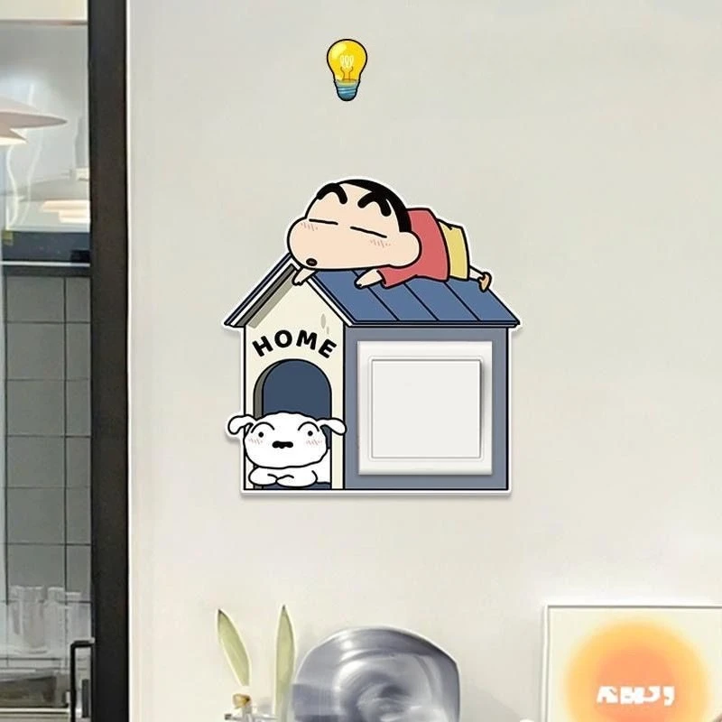 Kawaii Crayon Shin-chan Creative Switch Sticker Cute Beauty Socket Protective Cover Beautify Room Decorative Wall Sticker Gifts