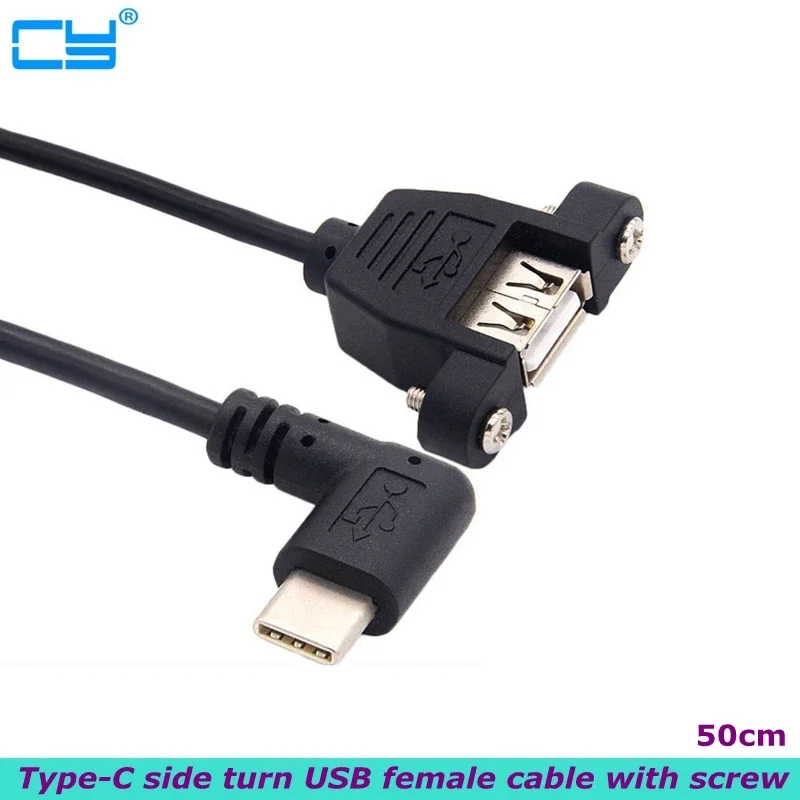 High-Speed 90-Degree USB 3.1 USB-C Type-c Male to USB 2.0 Female Cable With Panel Mounting Screw Holes for Chassis Motherboard