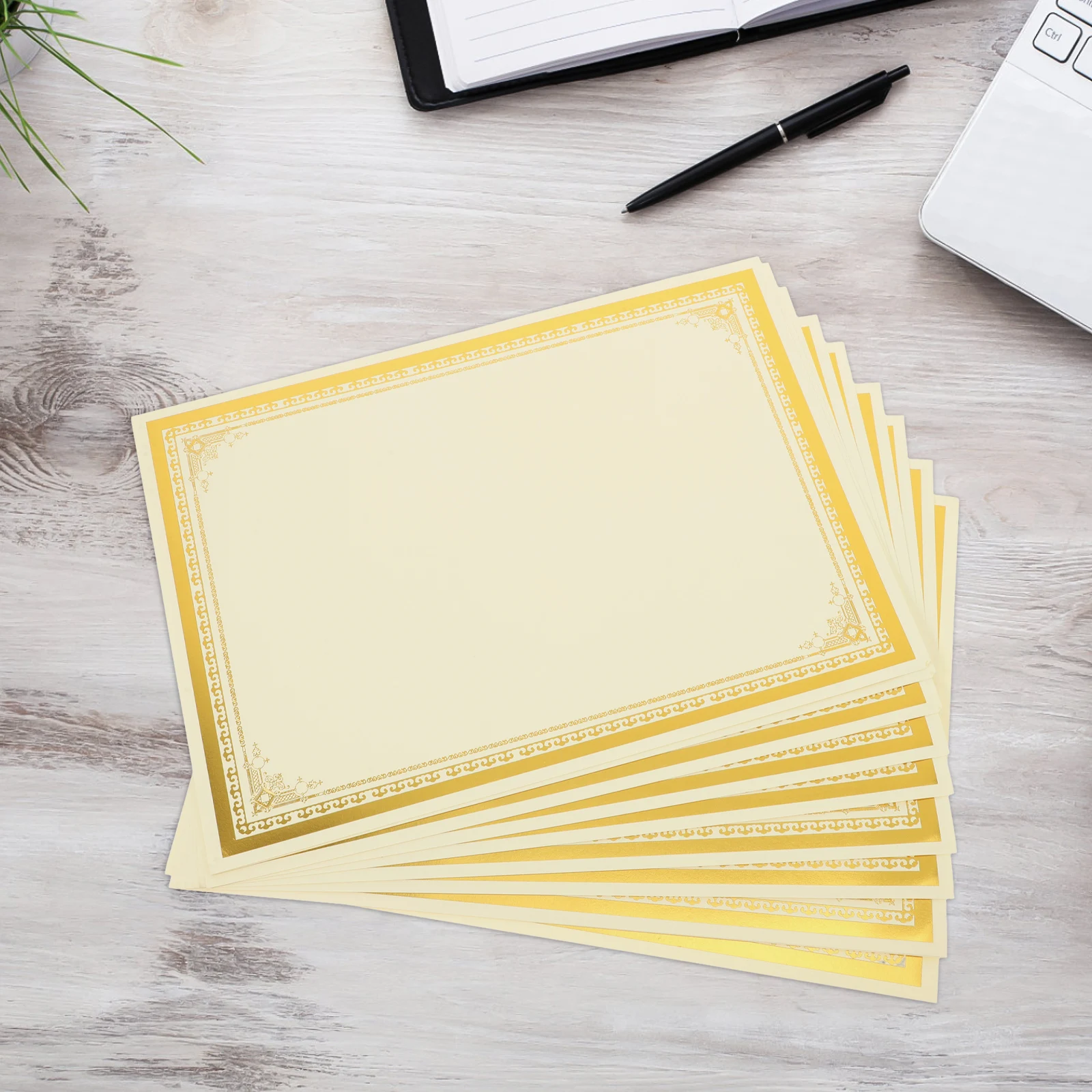 

10pcs Gold Trimmed Border A4 Certificate Inserts Thick Printing Paper Blank Award Sheets Diploma Paper for Office Use