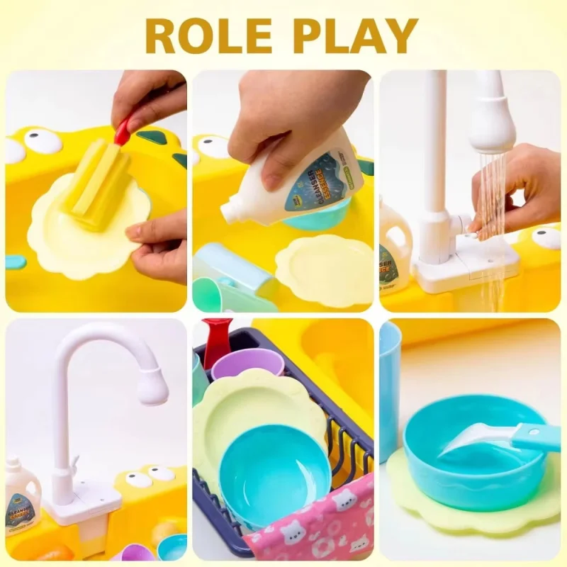 電気洗浄食器キッチンシンク調理食器洗い機セットキッチンセットおもちゃ本物の食器洗い機リアルなキッチンおもちゃ子供のため