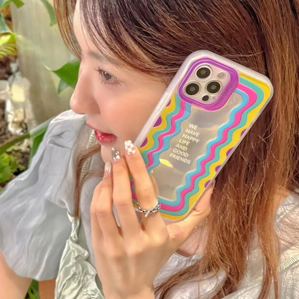 Phone Protective Cover Soft 3D Love Holder Candy Color Rainbow Letters Pattern Phone Back Shell for iPhone 13 11 12 Pro Max XR