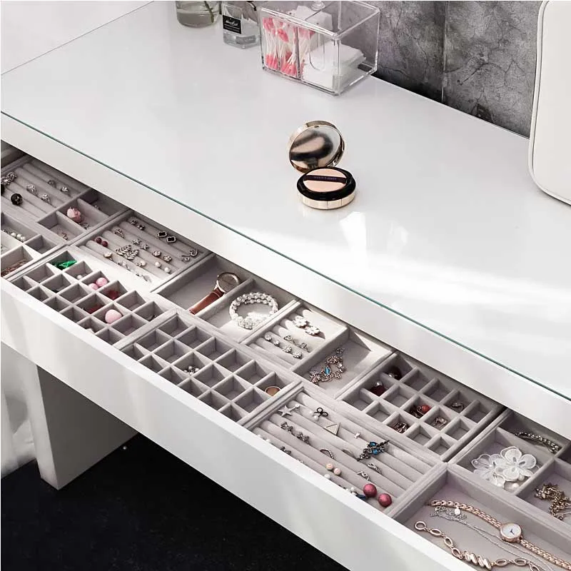 Jewelry Organizer Velvet Jewelry Drawer Storage Tray Display Ring Bracelet Necklace Storage Box Showcase Drawer Organizer Trays