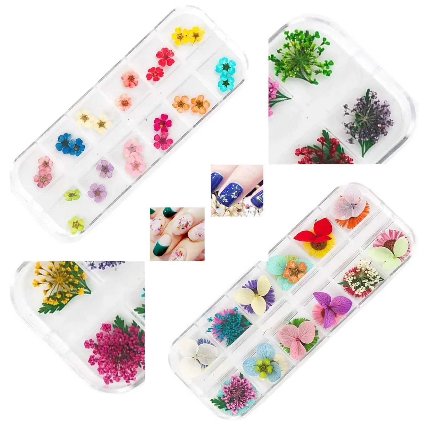12 Colors Dried Flowers Nail Art Decoration 3D Natural Floral Colorful Dried Flower Charms Nail Decal DIY Craft Manicure Decorat