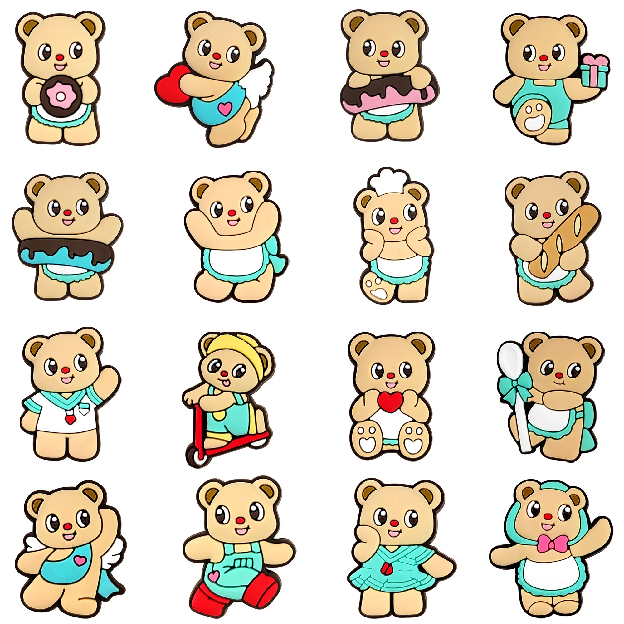 

16pcs/set Bear Butter Cartoon Shoe Charms for Kids Sandals Classic Shoe Accessories Decoration Pins Party Birthday Gifts