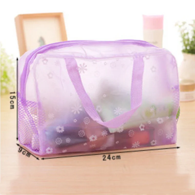 Waterproof PVC Cosmetic Storage Bag for Women Floral Transparent Wash Bag Creative Home Outing Compressed Shower Bag