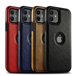 Funda de cuero PU para teléfono móvil, cubierta de negocios de lujo de alta calidad para iPhone 11, 12, 13, 14, 15 Pro Max, X, XR, color negro