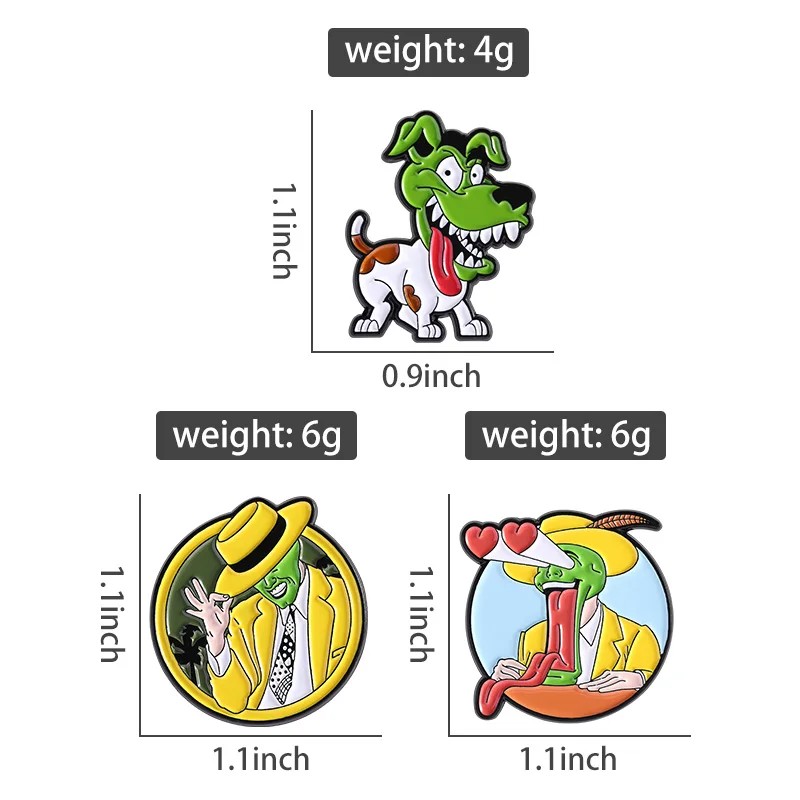 Magical Comedy Movie Brooch Enamel Pins Custom Green Mask Figure Dog Brooches Decorative Backpack Lapel Badge Funny Jewelry Gift view 6