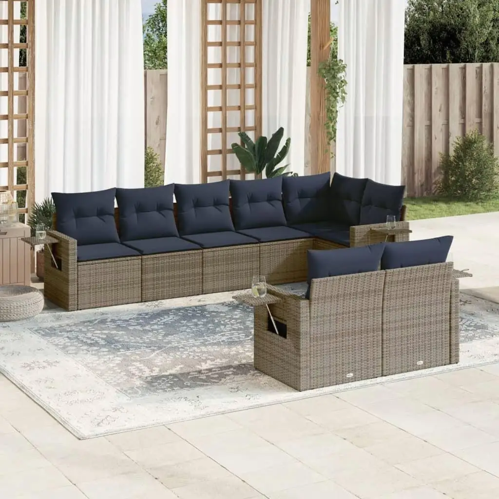 

8 Piece Gray Rattan Patio Sofa Set with Cushions Outdoor Furniture Garden Lounge Seating
