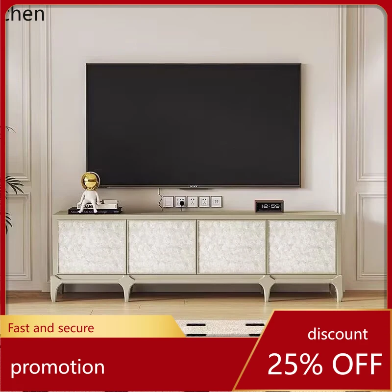 CZ light luxury shell high-end TV cabinet coffee table combination living room solid wood storage cabinet