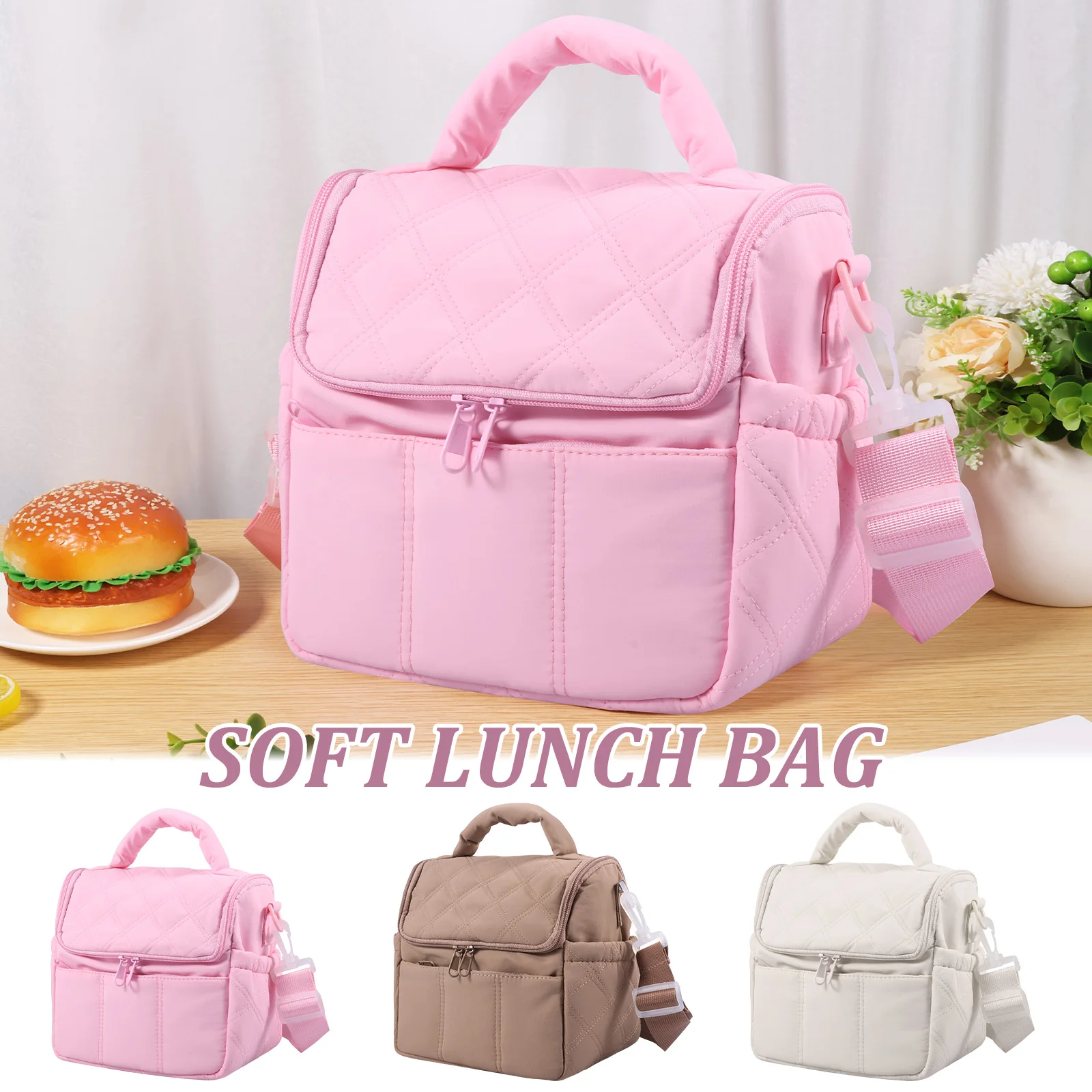 

Portable Lunch Bag With Detachable Strap Insulated Lunch Box Soft Cooler Cooling Tote for Men Women Office Beach School Picnic