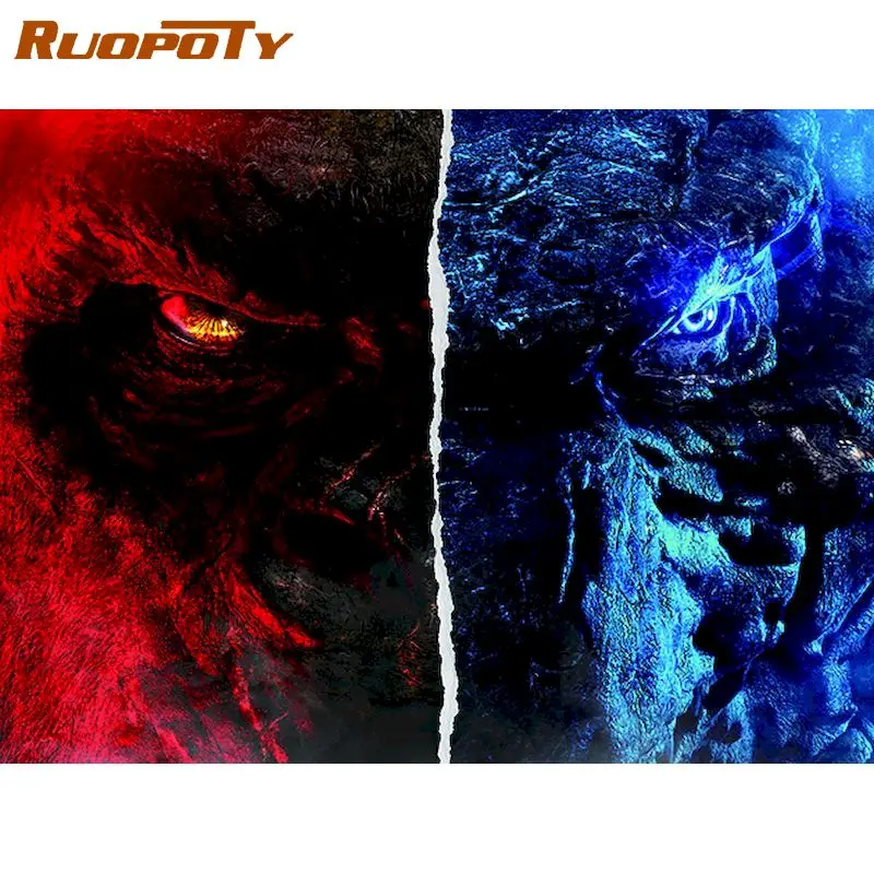 

RUOPOTY Animal Diamond Embroidery 5D DIY Diamond Painting Ice And Fire Wolf Cross Stitch Full Rhinestone Artwork