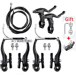 Bicycle V Brake Set MTB Caliper Set AL Mountain BMX Bike Cruiser Linear Pull With Brake Pads and levers Black