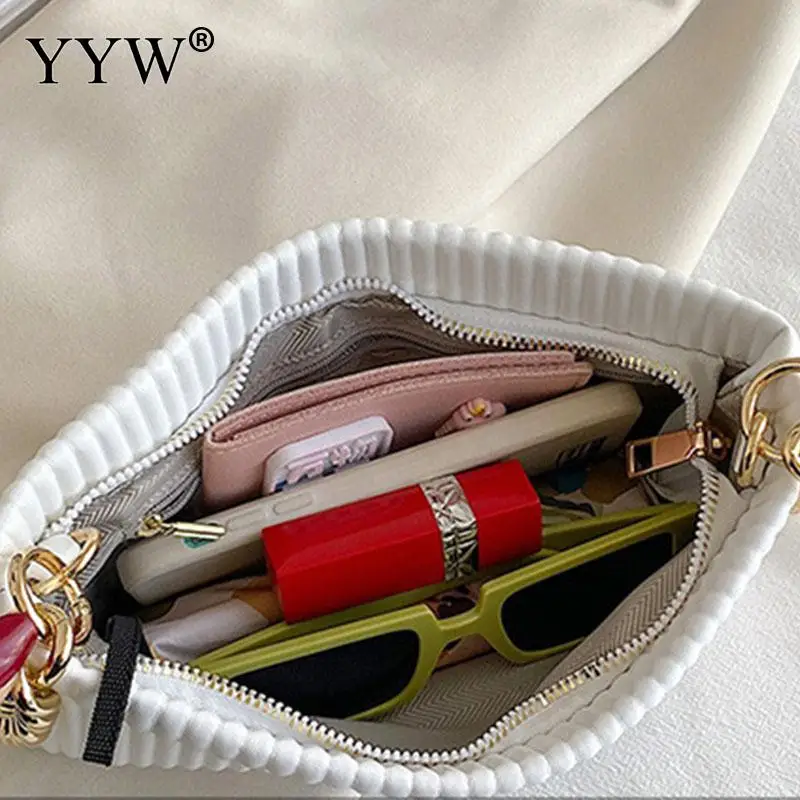 Fashion Soft PU Leather Female Handbag Bright Color Stripe Printing Zipper Single Shoulder Bag with Metal Chain Messenger Bag