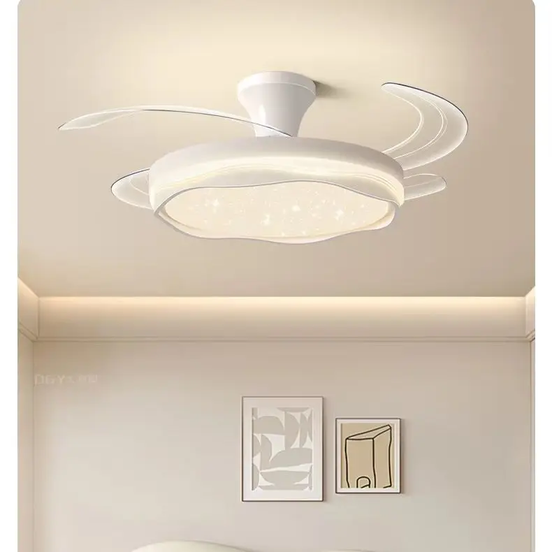 LED Invisible Fan Light Retractable Blades 6-Speed Variable Frequency Remote Control For Living Rooms Bedrooms Dining Rooms