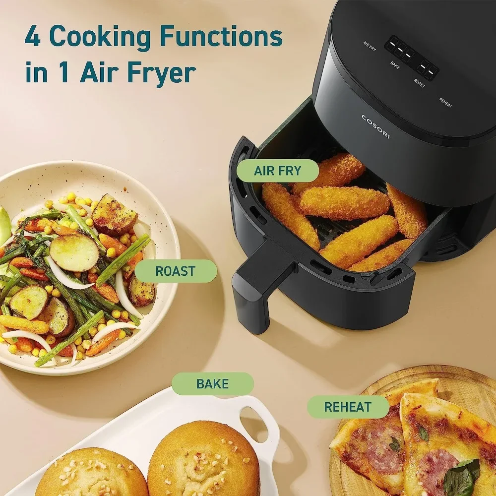 Mini Air Fryer 2.1 Qt, 4-in-1 Small Airfryer, Roast, Reheat, Low-noise, Nonstick and Dishwasher Safe Basket, 30 In-App Recipes