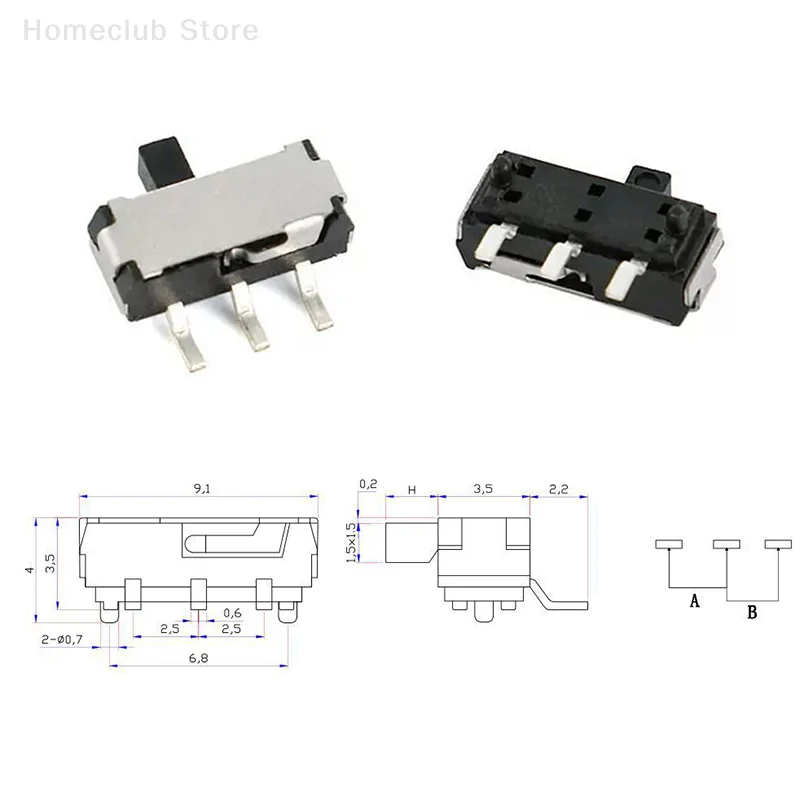 10Pcs 3 Pin Mini Slide Switch On-OFF 2 Position Micro Slide Toggle Switch Miniature Horizontal Slide Switches
