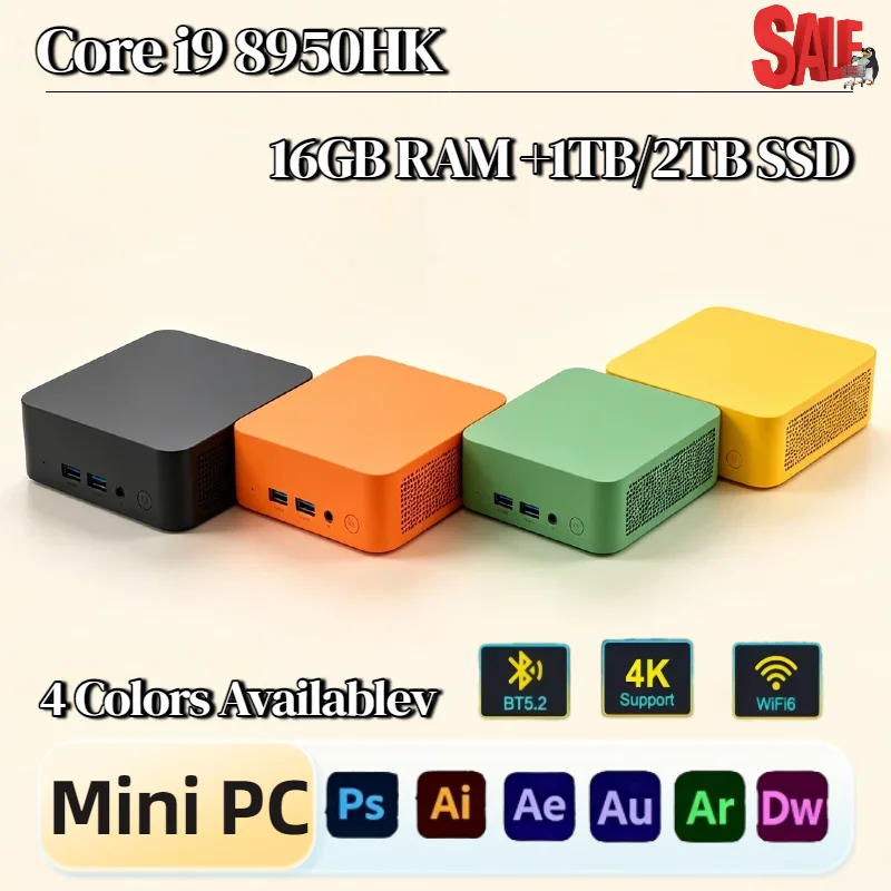Intel Core i9 8950HK Mini Desktop PC 16GB DDR4 1TB 2TB NVMe SSD WiFi6 BT5.2 Low Power Dual HDMI Computer Pro Max