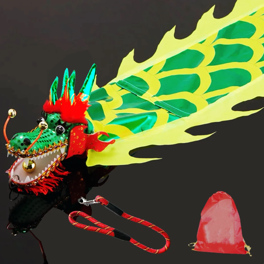 9.8 Ft Dragon Poi with Dragon Head, 3M Hot Stamped Golden Lightweight Ribbon Dragon, Outdoor Fitness Dragon Dance Stage Prop Set