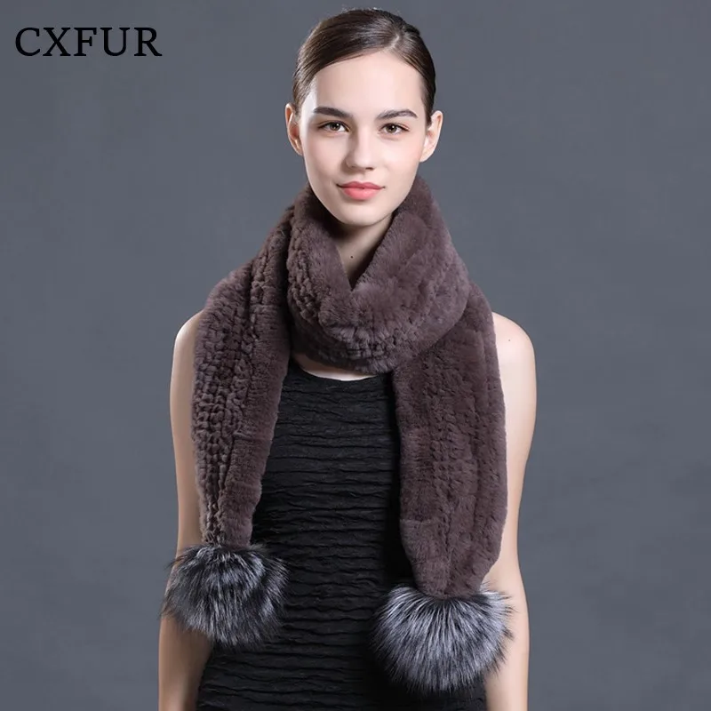 

Outdoor Knit Long Scarf Lady Winter Warm Real Rex Rabbit Fur Scarves CX-S-109C