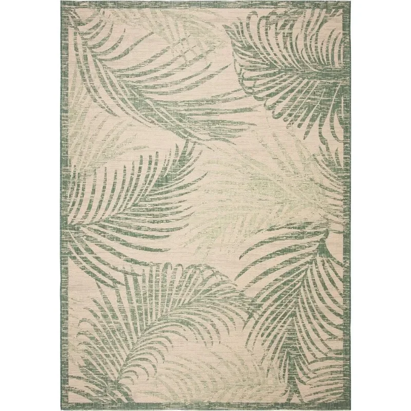 Courtyard Collection Area Rug Beige & Green, Non-Shedding & Easy Care, Indoor/Outdoor & Washable-Ideal for Patio