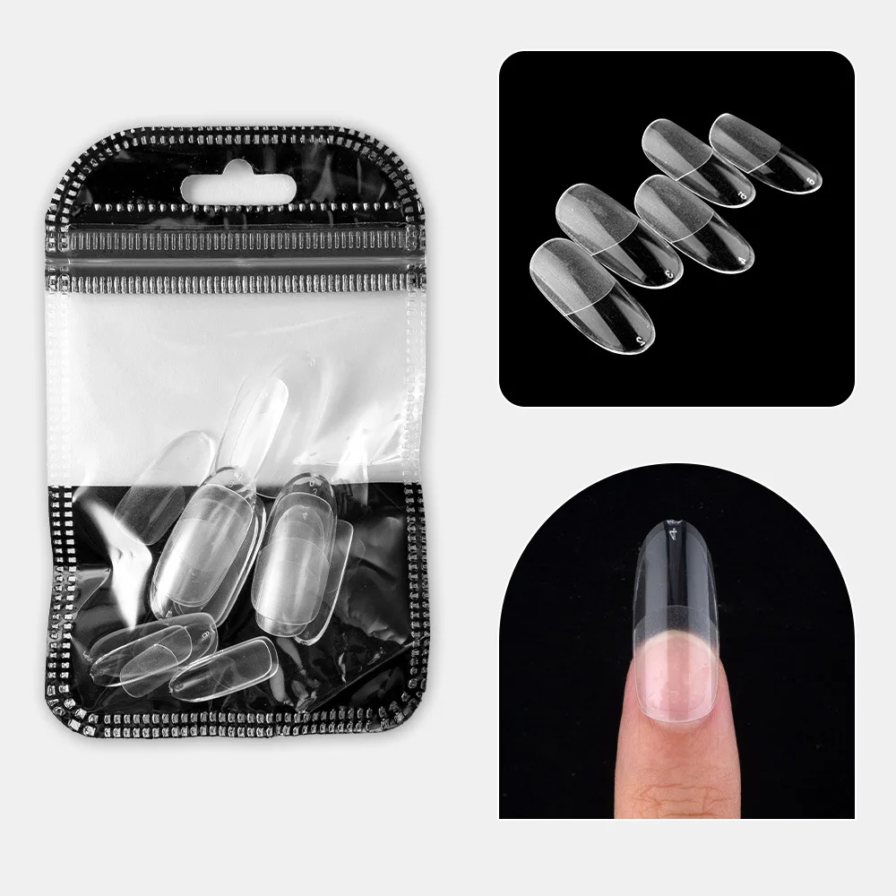 24pcs/bag clear fake nails press on faux capsule ongles reutilisable Ultra-thin seamless almond water drop long false nails kit