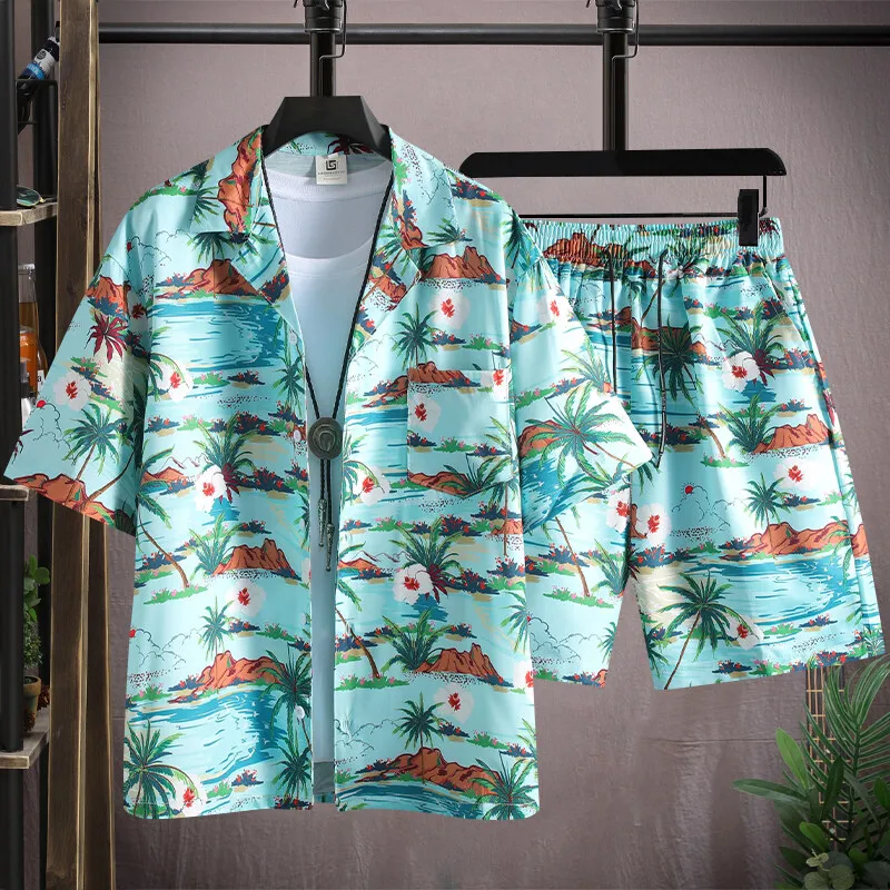 

2025 Spring/Summer New Fashionable Printed Two Piece Set for Men, High Quality Fashion Large Size Set