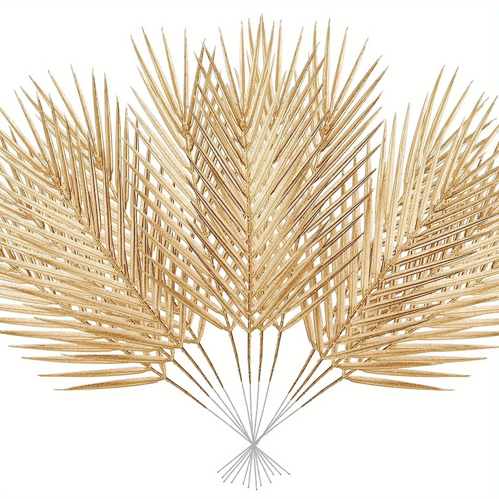 

15pcs Golden Artificial Palm Leaves, 17" Outdoor Faux Palm Fronds Fake Tropical Palm Leaves