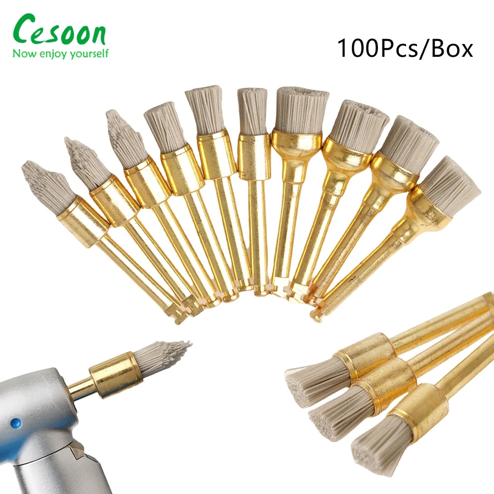 

100Pc/Box Dental Polishing Brush Alumina Material Latch Flat Cups Bowl Type Polisher Prophy Brushes For Contra Angle Handpiece